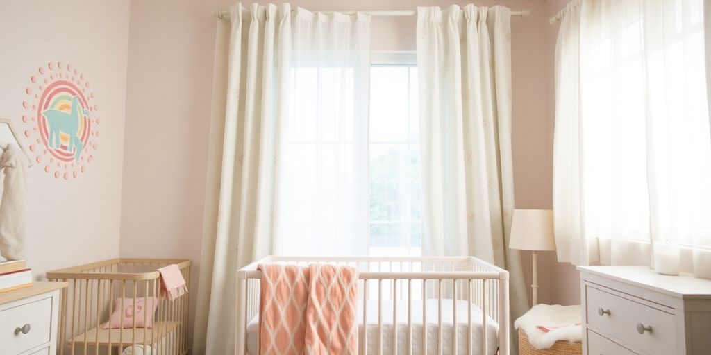 Como Escolher a Cortina para Quarto de Bebê Perfeita para o Seu Pequeno 1 Cortinas coloridas em um quarto de bebê aconchegante.